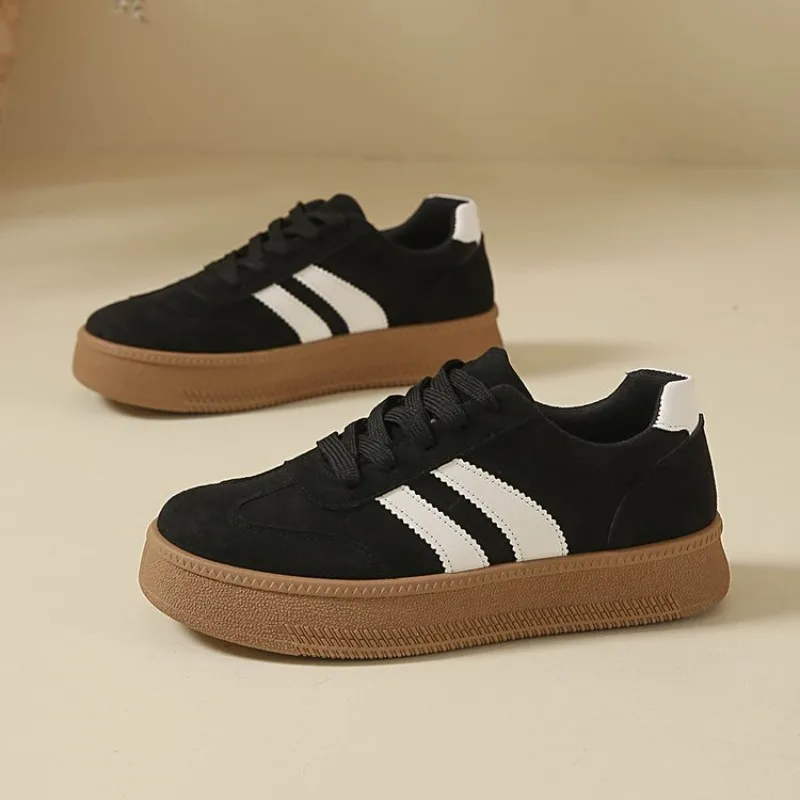 Damen-Sneaker aus Wildleder mit dicker Sohle, rutschfest, atmungsaktiv, zum Schnüren, Low-Top, All-Match, für den täglichen Gebrauch, Outdoor, Freizeit, Wanderschuhe – Detail 23