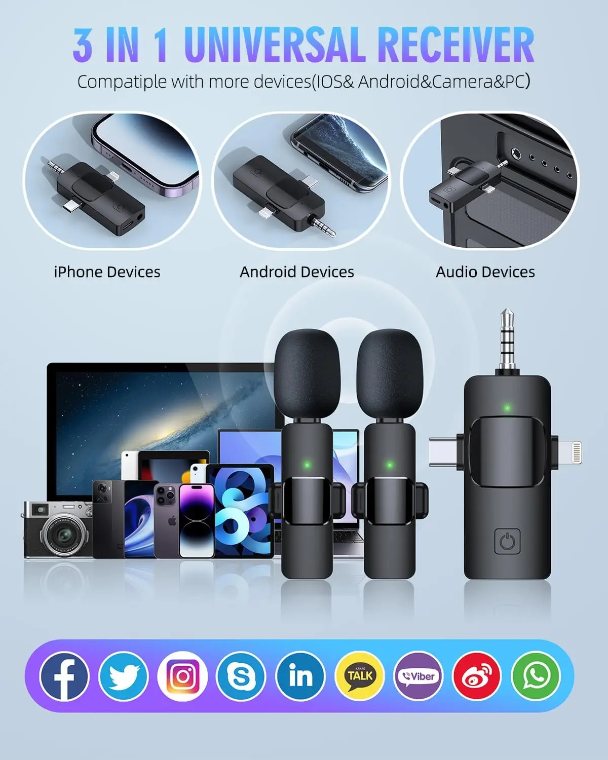 Professional 4 In 1 Wireless Lavalier Microphone for iPhone Android 3.5mm for Radio Live Recording Noise Reduction Mini Mic