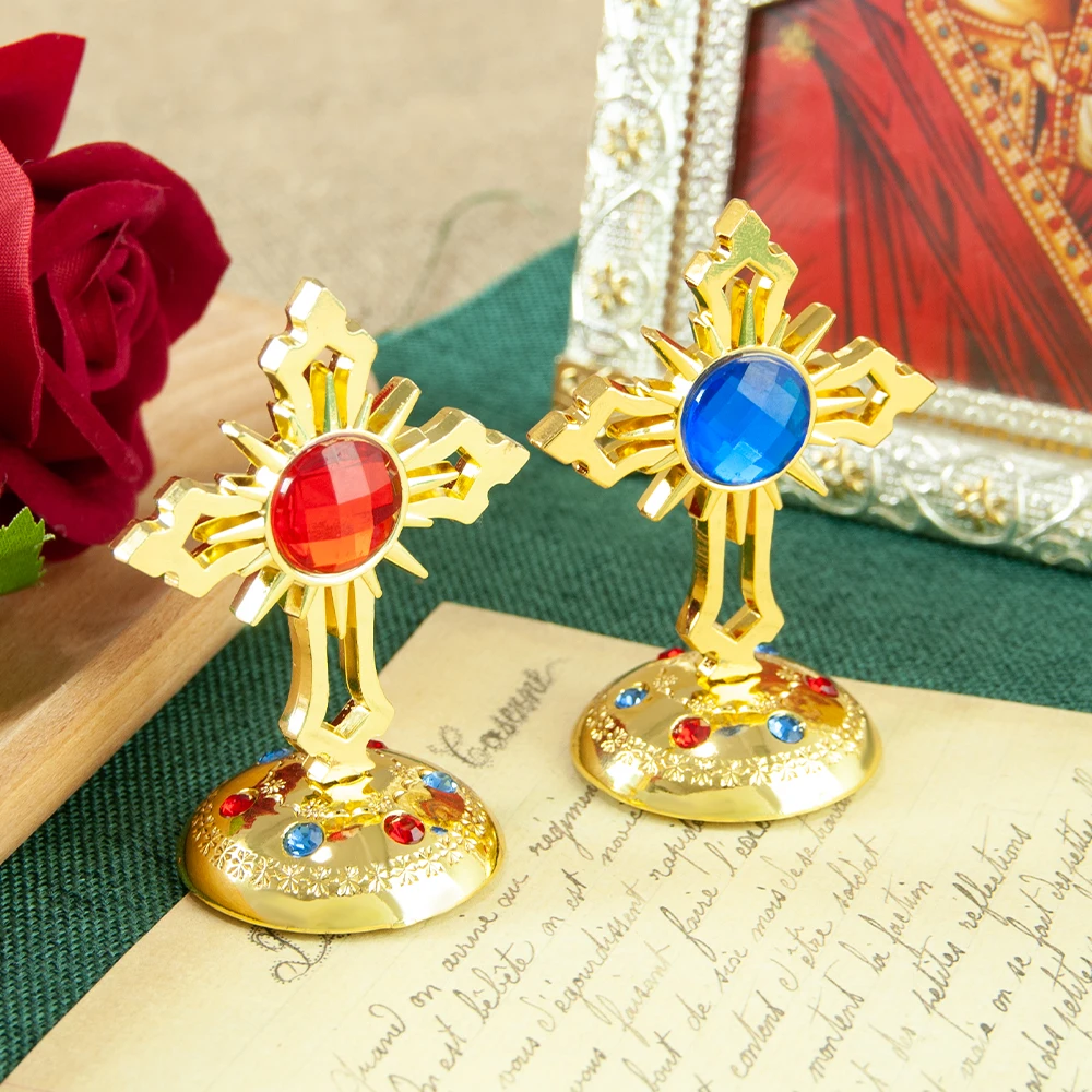 جديد رائع سبيكة الأسرة منضدية الديكور مع منحوتة الكنيسة الدينية الصلبان الداخلية مركز وحدة التحكم الديكور صندوق هدية #2