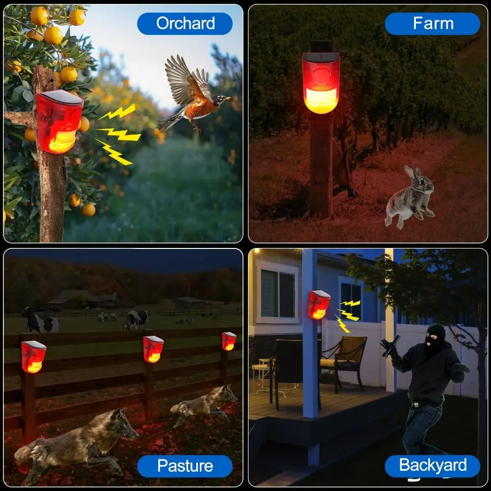 Waterproof Solar Alarm Rechargeable Portable Solar Charging Alarm Animal Deterrent Multifunctional Solar Lamps Field Security