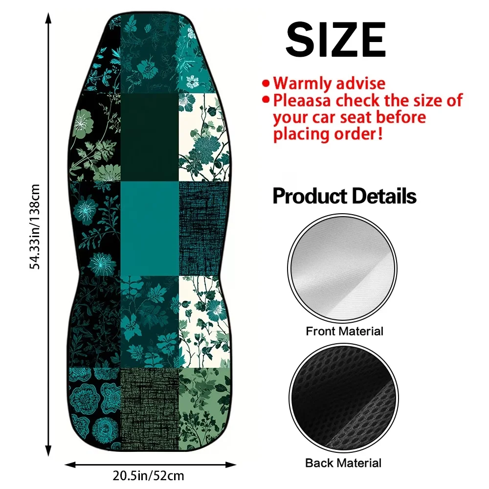 1-Piece Deep Teal Plant-Patterned Printed Car Seat Cover - Universal Front Seat Protector, Suitable for Sedans, Suvs, and Hatchbacks, Durable, Easy to Install, Enhances Driving Comfort, Is an Ideal Gift for Family and Friends
