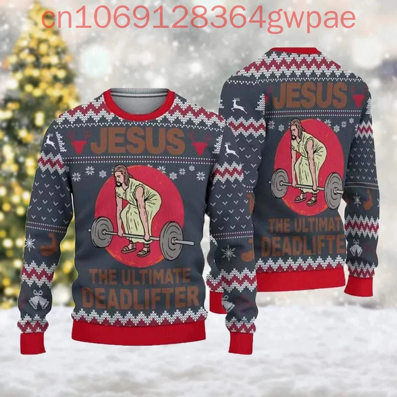 Jesus The Ultimate Deadlifter Ugly Christmas Men Sweater Jesus Lover Xmas Sweatshirt Weightlifting Shirt Christmas Gift For Men