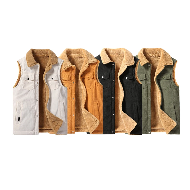 

Autumn And Winter Men's Corduroy Hunting Warm Vest Outdoor Windproof Sports Hiking Camping Sleeveless Vest With Velvet Jacket