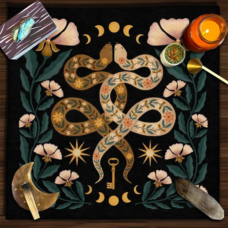 VIKAMA Tree of Life Serpent Zodiac Wheel Tarot Altar Cloth Divination Mat Spiritual Witchcraft Astrology Decor