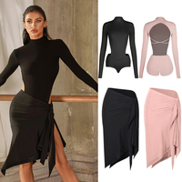 New ZYM Latin Dance Clothes Women Long Sleeves Tops Black Irregular Skirt Competition Dress Rumba Cha Cha Practice Wear DNV21383