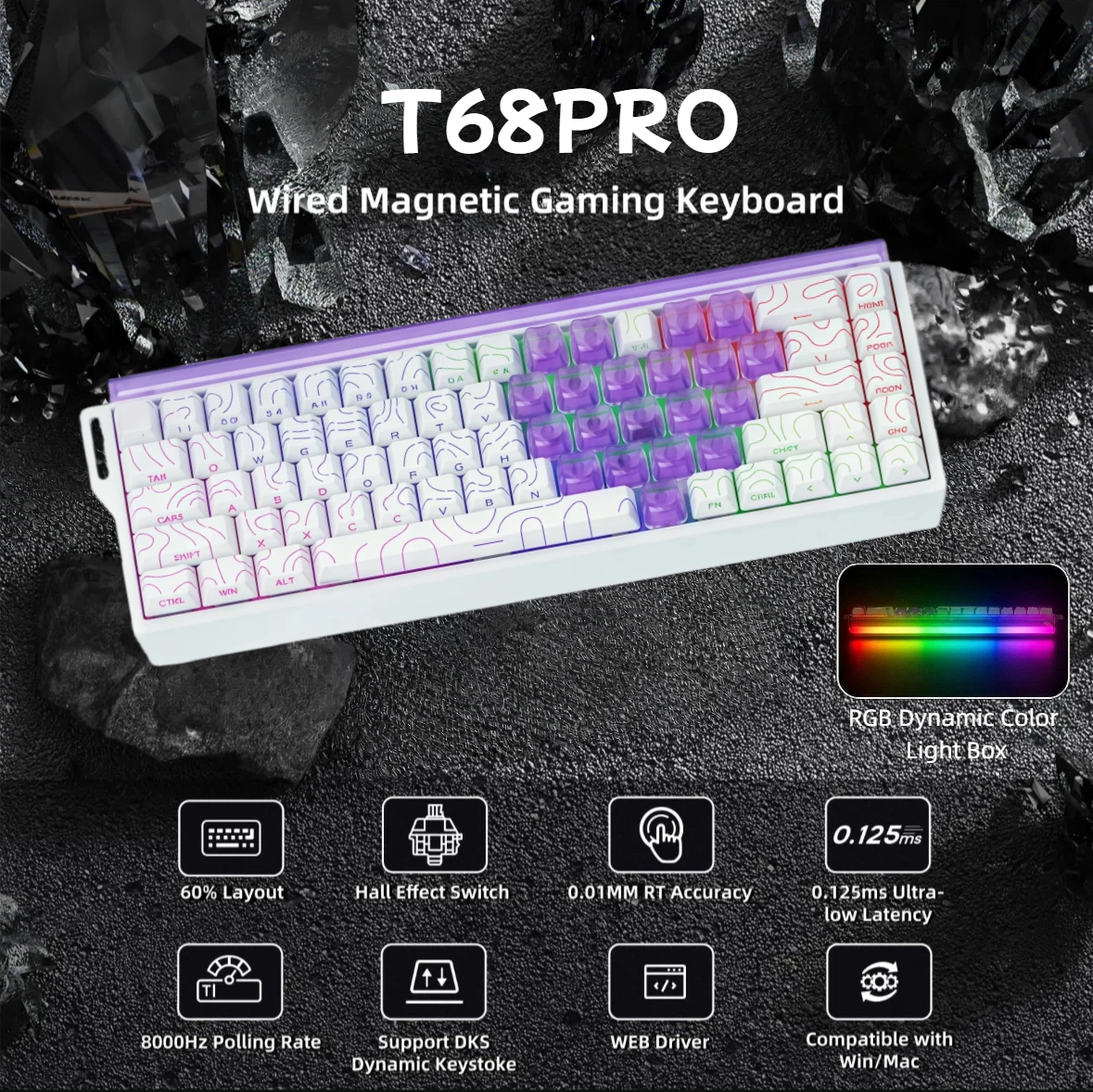 

T68PRO Magnetic Switch Keyboard Rapid Trigger 8K Return Esports Gamer Customize RGB Mechanical Wired Gaming Keyboard