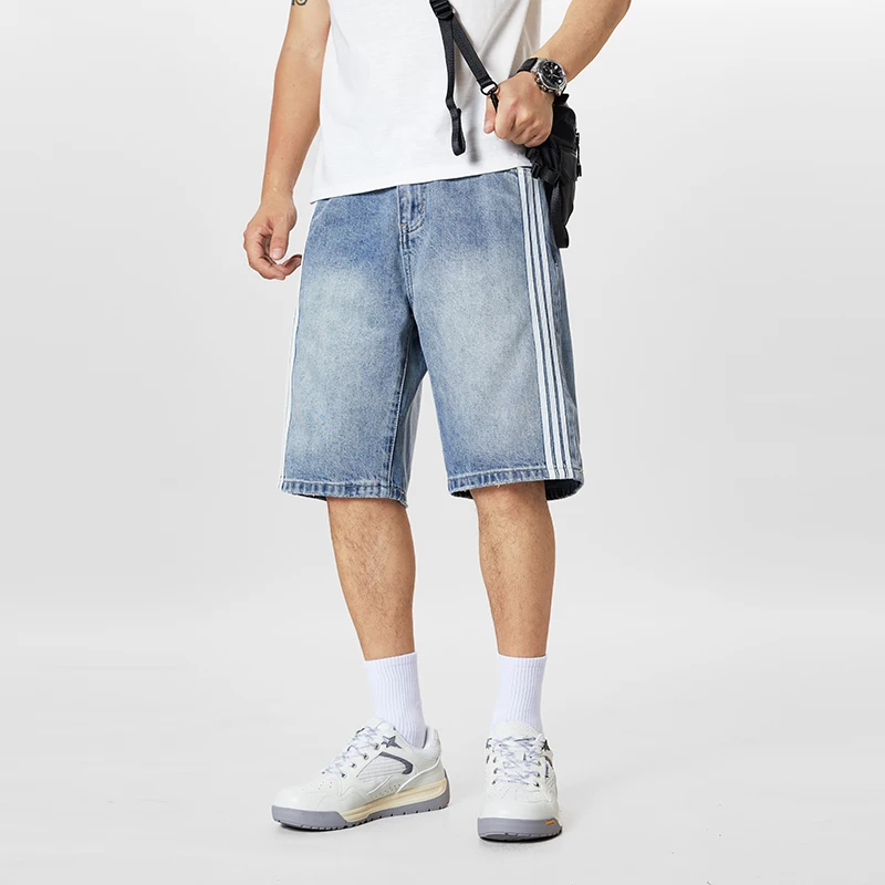 

XY9933 New trend of casual washed light blue American vintage denim shorts men's summer thin section five pants