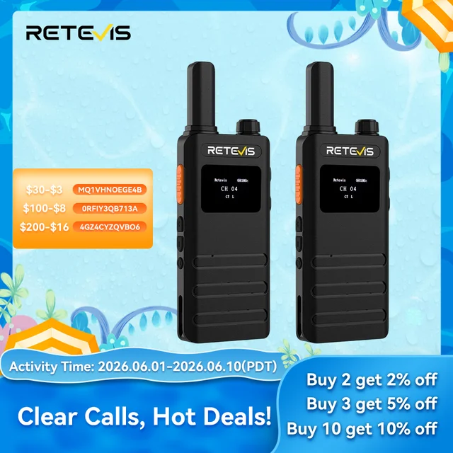 Radiotelefony Retevis B63S (3. generacji RT622) 2 sztuki z ekranem LCD, ultracienkie, bezlicencyjne, z portem Type C, do komunikacji radiowej.