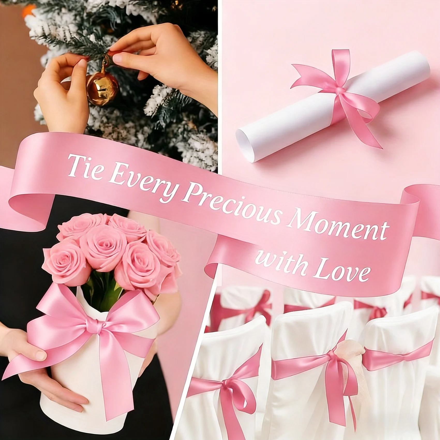 Pink Ribbon 1cm/2cm/2.5cm - High-End Craft Ribbon for Gift Boxes, Wedding Decoration, Christmas Decoration, Hair Accessories