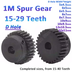 1Pc 1M 15 16 17 18 19 20 22-29 Teeth Spur Gear Pinion With D Hole Bore Model 1 Motor Gear With Step Blackened Transmission Parts