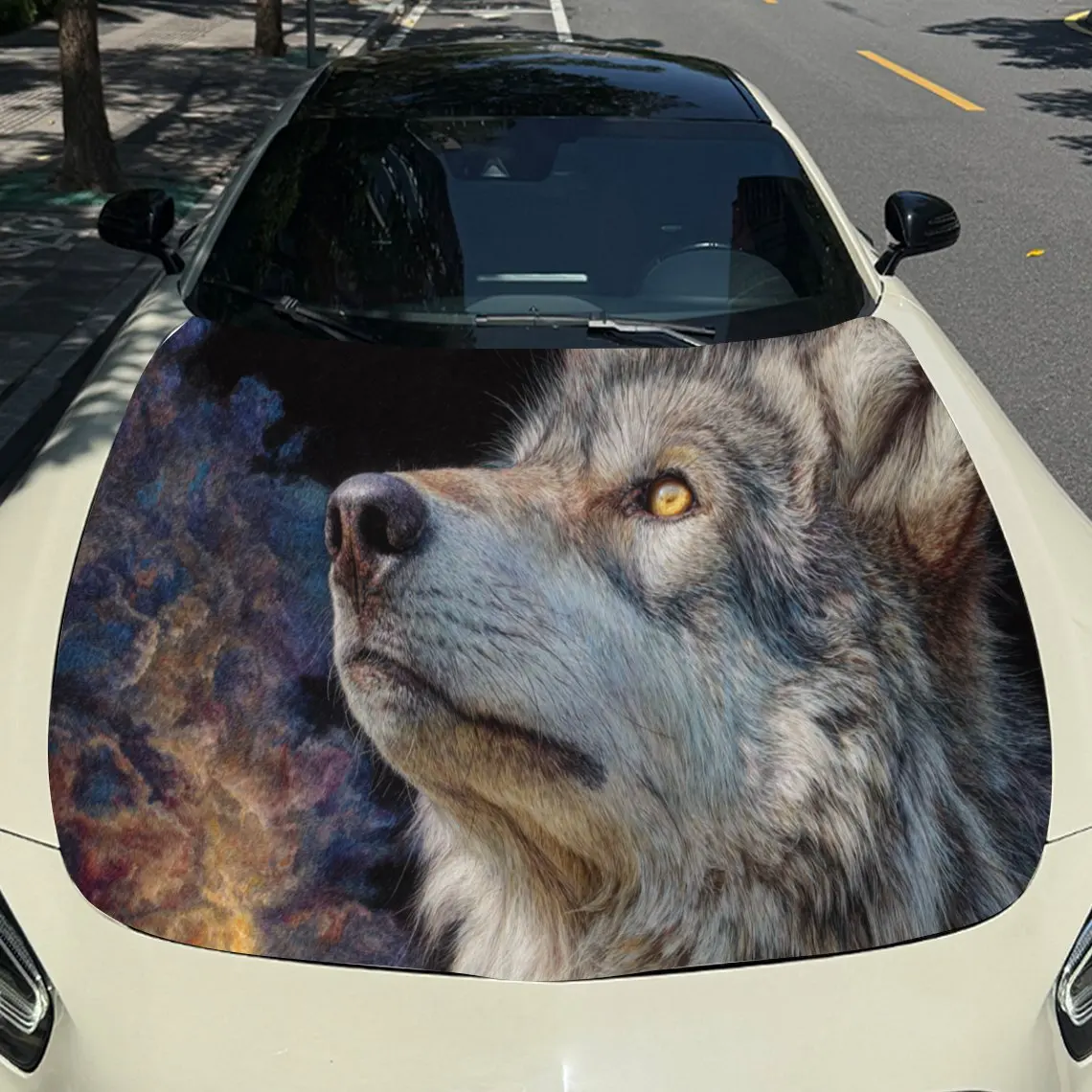 

Yellow-eyes Wolf Car Hood Sticker PVC Self Waterproof Stick, Striking Auto Exterior Accessories Decor Protect Gift for Car Lover