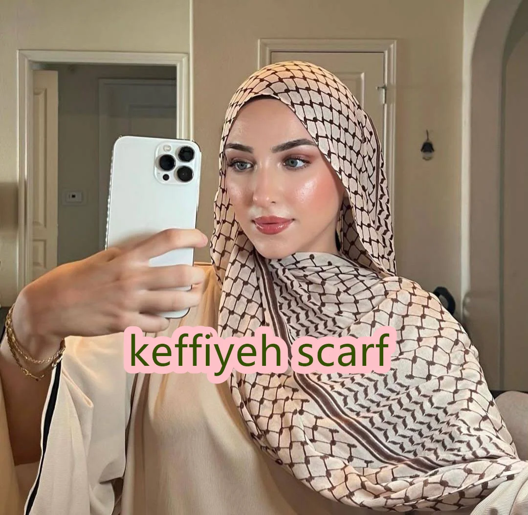 Keffiyeh Hijab Palestine Scarf Printed Chiffon Headband 2024 New Long Hijabs for Woman Muslim Arab Turban Shawls Islam Clothing