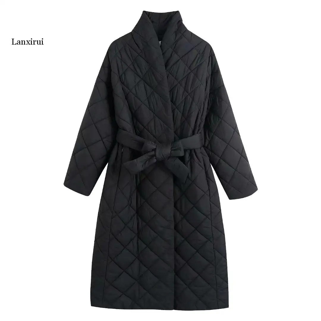 Women fashion with belt warm loose coat vintage long sleeve female outerwear chic overcoat winter clothes women