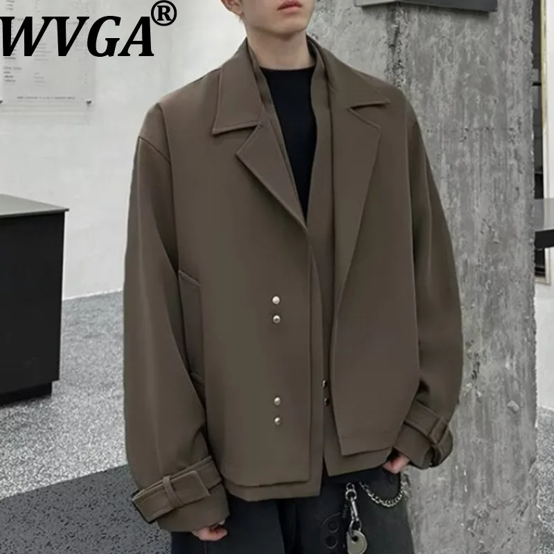 

WVGA Autumn Winter New Men Tide Fake Two-Piece Trendylong Sleeve Suit Coats Niche Chic Casual Turn-Down Collar Blazer Ins W16835