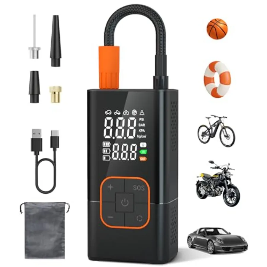 

Portable Air Compressor 150PSI for Car Tires with Digital Gauge Cordless Electric Bike Pump for Inflatables Motorcycle Ball Bla
