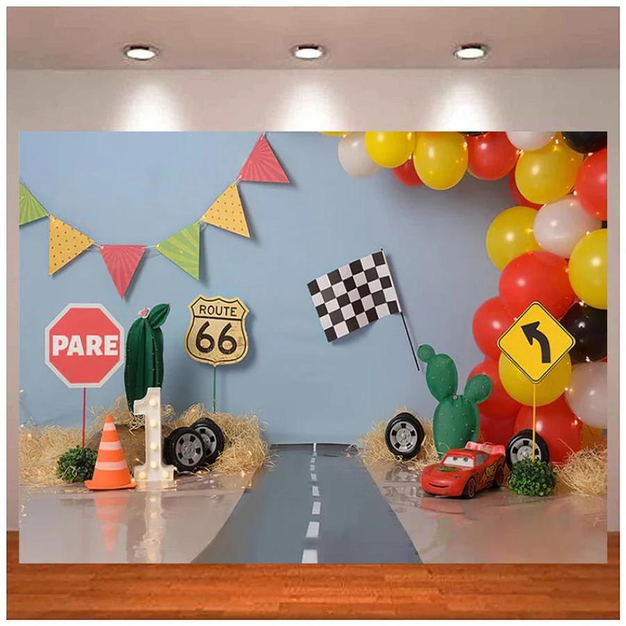 

Photography Backdrop Track 66 Cactus Racing Car Flag Kids Flag 1st Birthday Party Cake Smash Decor Photo Background Studio