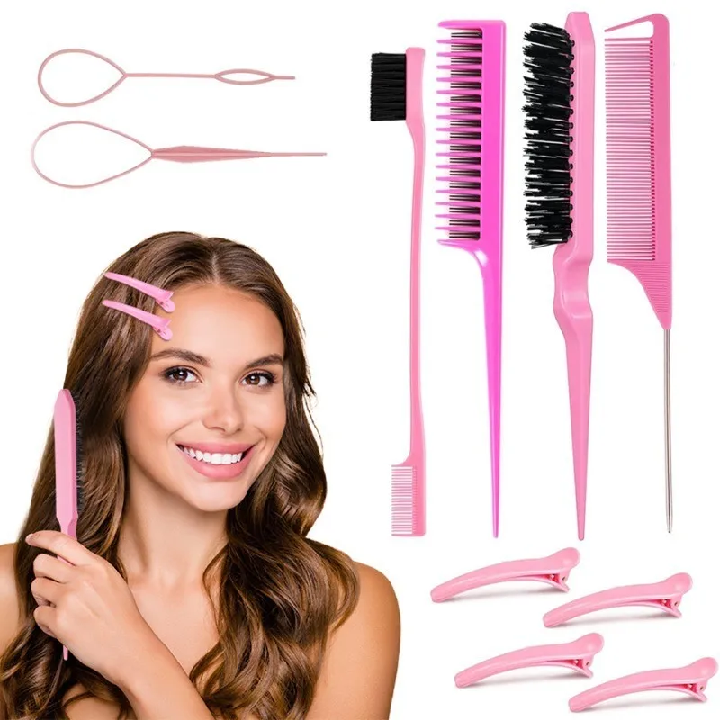 3/10pcs Hair Styling Comb Set Teasing Hair Brush Triple Teasing Comb Rat Tail Combs Edge Brush Hair Tail Tools Braid Tool Loop