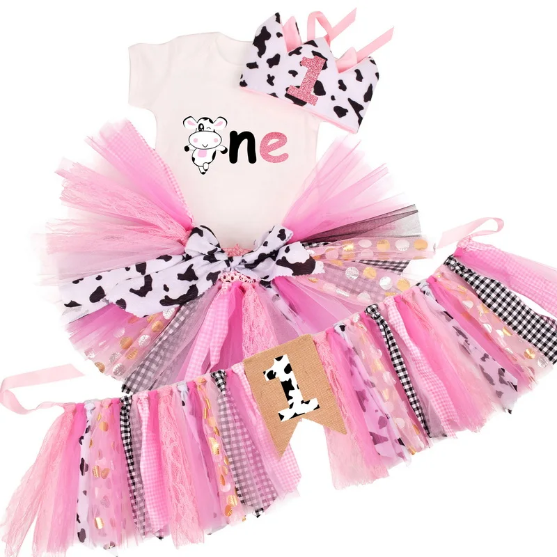 1 Year Baby Girl Clothes Animal Cows Giraffe Party tutu Girls Dress Newborn Kids 1st Birthday Outfits Toddler Boutique Clothes