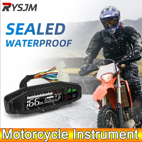 AD Universal Motorcycle Speedometer Digital Speed Meter LED Tachometer Dashboard Instrument Panel Meter LCD Display Y Bracket