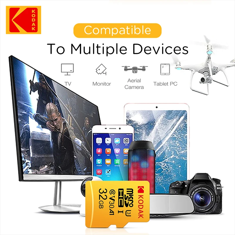 KODAK 마이크로 SD 카드, TF 카드, TF 카드, 노트북 PC용 UHS-I 카드, 64GB, 32GB, 32G, U3 V30, 4K Class10 플래시 메모리 카드