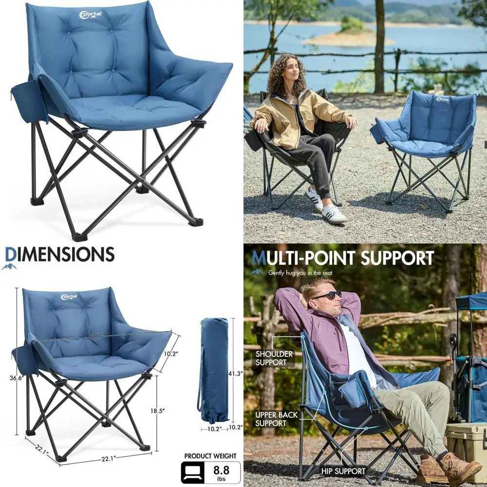 

Прочный очень большой мягкий складной стул для кемпинга с держателем для напитков и карманом, поддерживает 330 фунтов, идеально подходит для активного отдыха