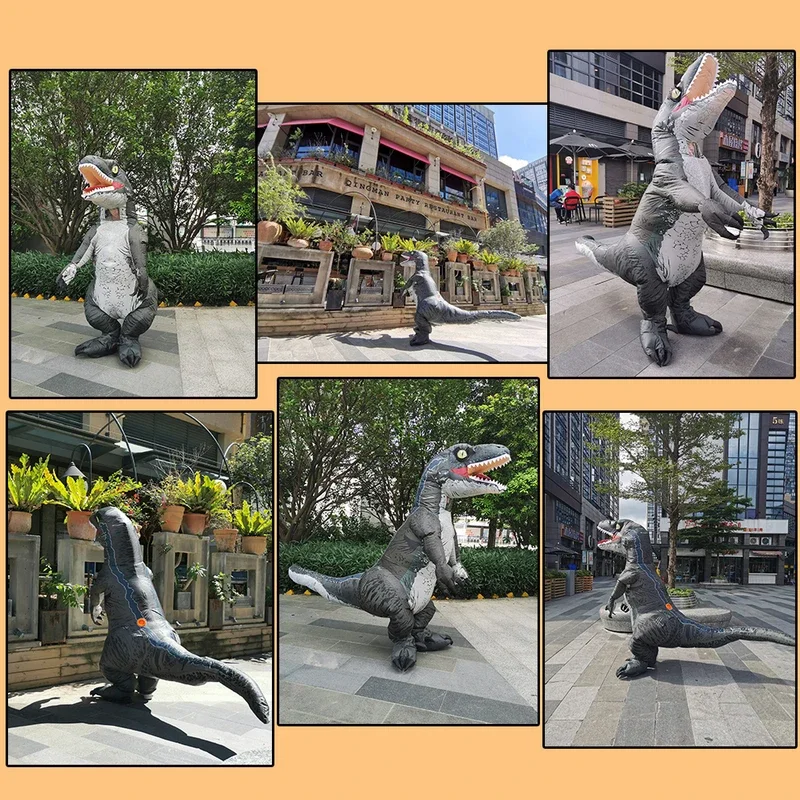 뜨거운 T-REX Velociraptor 풍선 공룡 의상 애니메이션 Purim 할로윈 파티 코스프레 의상 남자 여자 멋진 드레스 Su @ 0