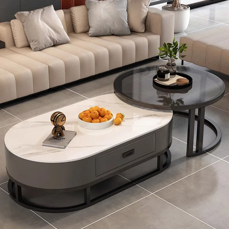 Marble Effect Coffee Tables For Living Room White European Trendy Coffee Tables Modern Oval Stoliki Kawowe Home Furniture