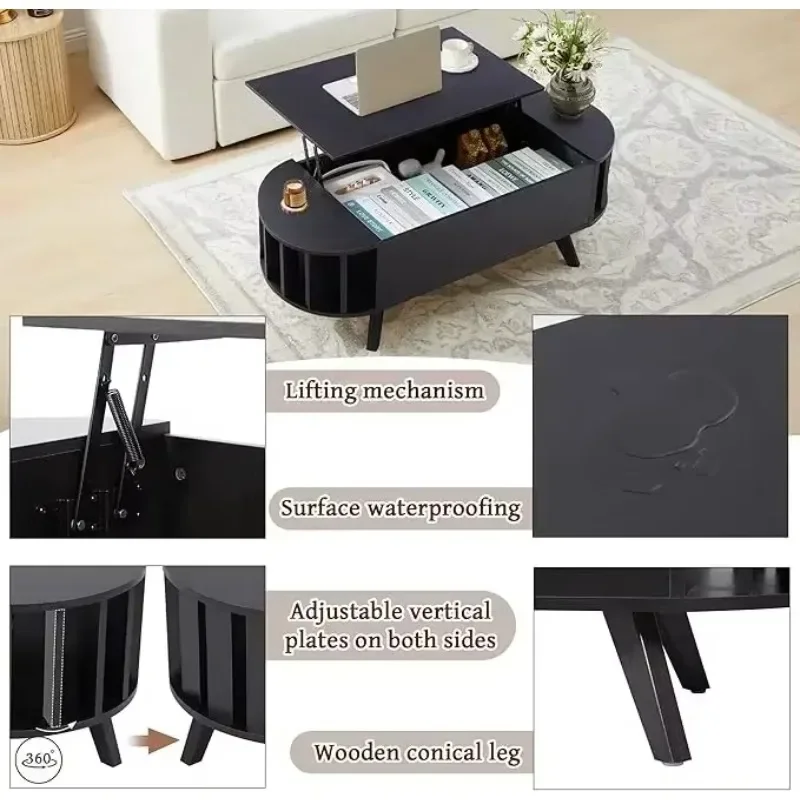 

[XMSJ-Limited Stock, Buy Now!]47.3" Lift Top Coffee Table, Small End Table Edge Design, Oval Center Table with Lift Tabletop wit