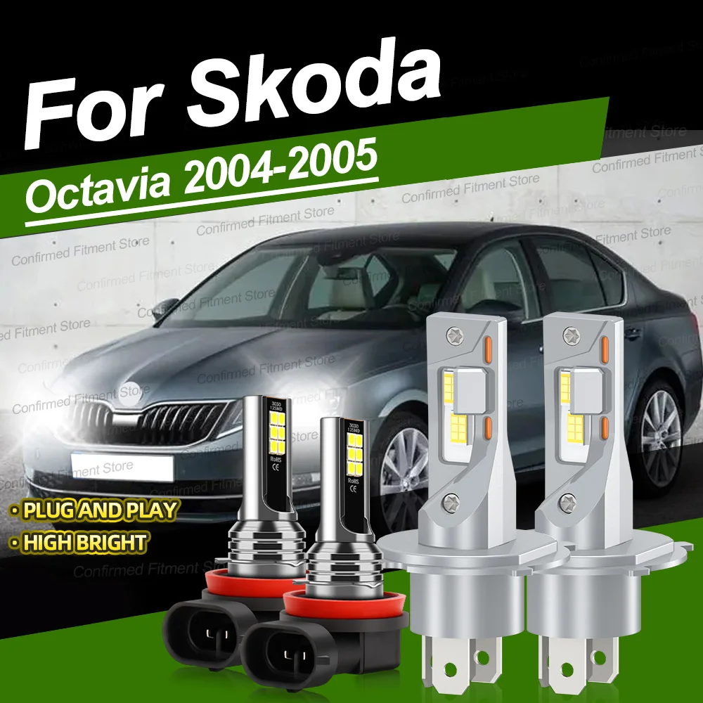 

2/4Pcs H4 Hi/Lo Beam Led Headlights Auto Fog Lamp H8 Car Bulb 6000K Super Bright Upgrade CSP Chip For Skoda Octavia 2004-2005
