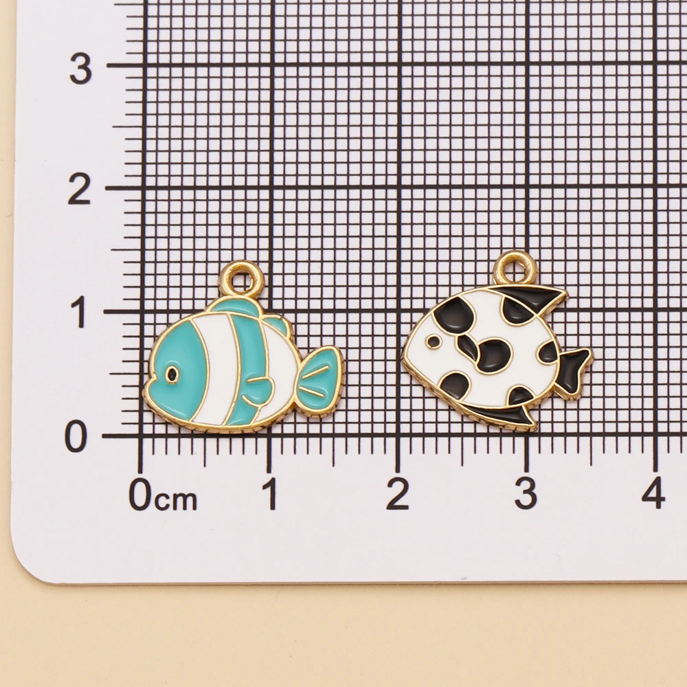 10 Stücke 15x14mm Zufällige Farben Mix Emaille Fisch Charms Legierung Ozean Tier Anhänger Für DIY Schmuck Machen Nette Ohrringe Armband – Detail 1
