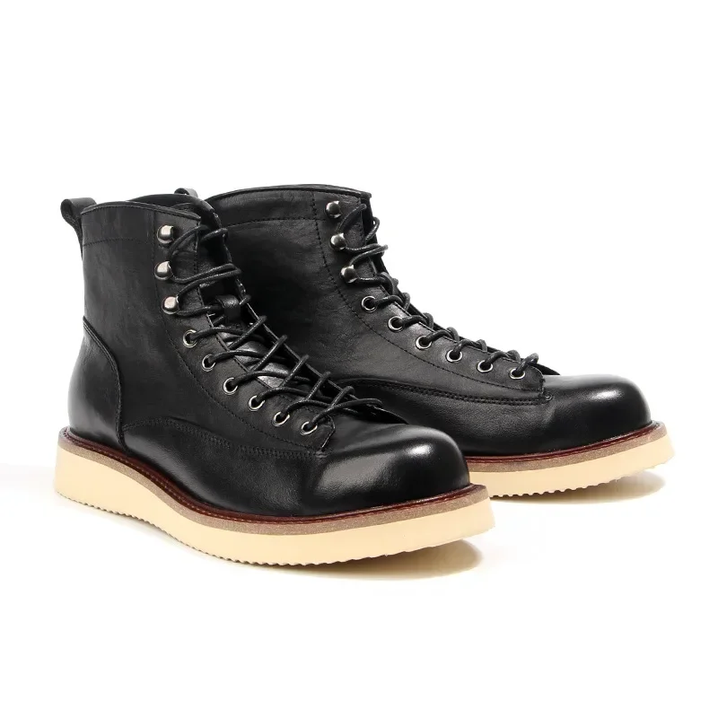 Handmade Design Men Thick Sole Casual Workwear Boots Genuine Leather Outdoor Men Tooling Boots Retro Men Fashion Sneakers