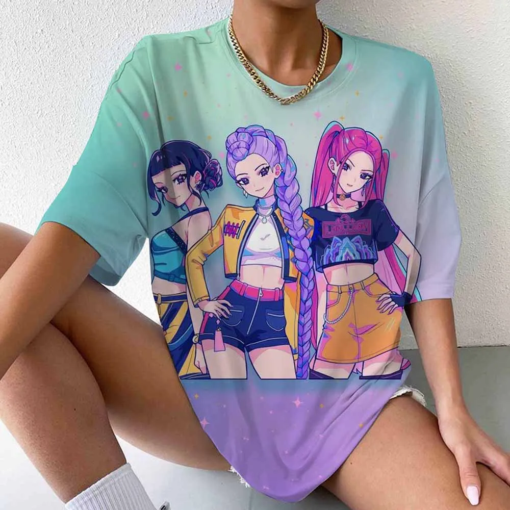 Hip Hop Kpop Demon Hunters Shirt Vrouwen Mannen Grappige Rumi Zoey Mira T-shirts Cartoon Koreaanse Ulzzang Tiener Kids Crewneck T-shirts