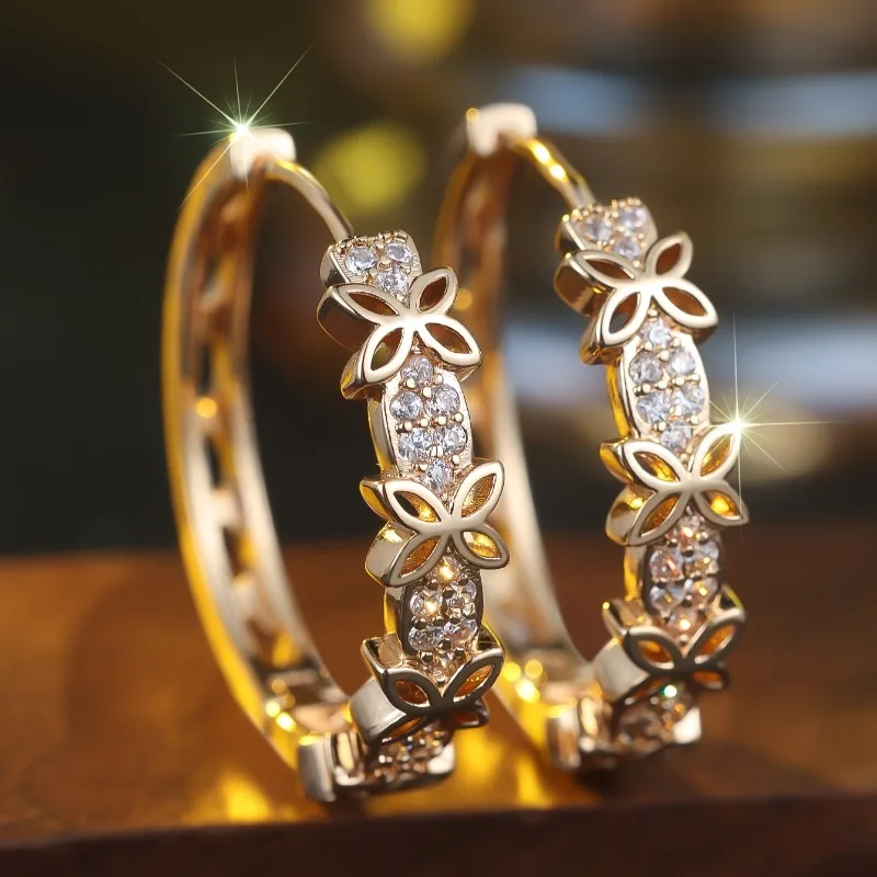 زوج واحد من الأقراط النسائية الأنيقة المصنوعة من الزهور بتصميم فراشة مفتوحة للنساء مجوهرات يومية وحفلات هدايا مجوهرات أنيقة سنوية #2