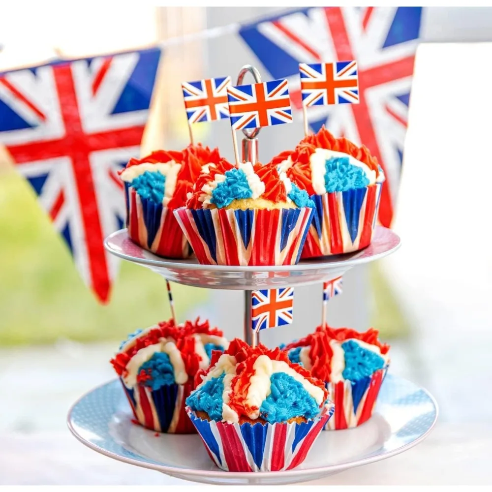 Cupcake-Hüllen aus Papier von Union Jack, Backpapierbecher, Muffin-Kuchenhalter, Einlagen, Großbritannien, Flaggendruck, VE Day Celebration