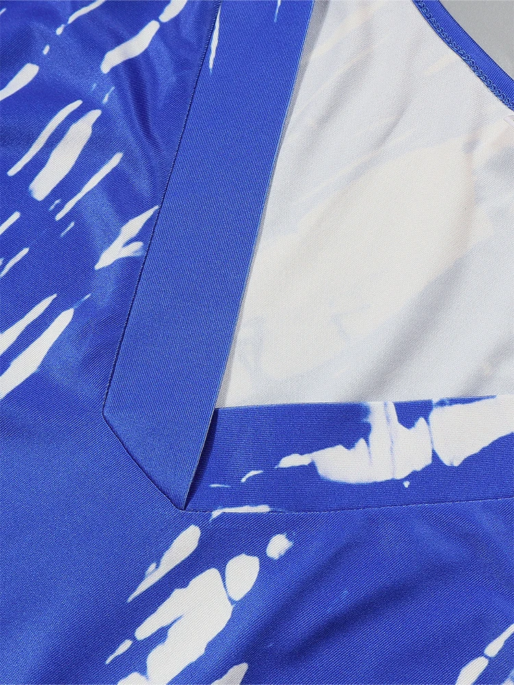 Plus Size Women's Tie Dye 3D Printed Pockets Long Sleeve Dress Knee Bohemian V Neck Vintage Women's Midi Party Dresses