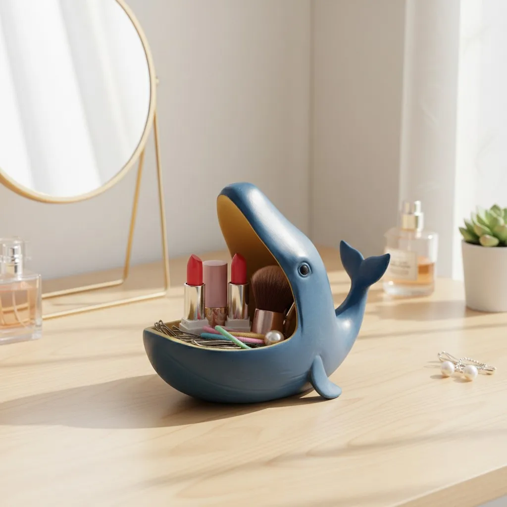 Whale Resin Storage Figurine Tray Decorative Box Ocean Animal Sculpture Jewelry Key Trinket Holder for Tabletop Home Decor Gift