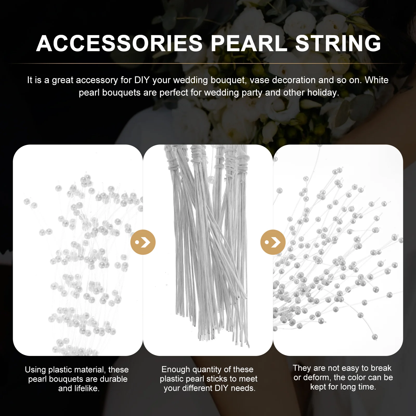 

100Pcs Artificial Pearl Bouquet Strings Plastic Pearl Sticks Bridal Wedding Party Decoration DIY Garland Beads