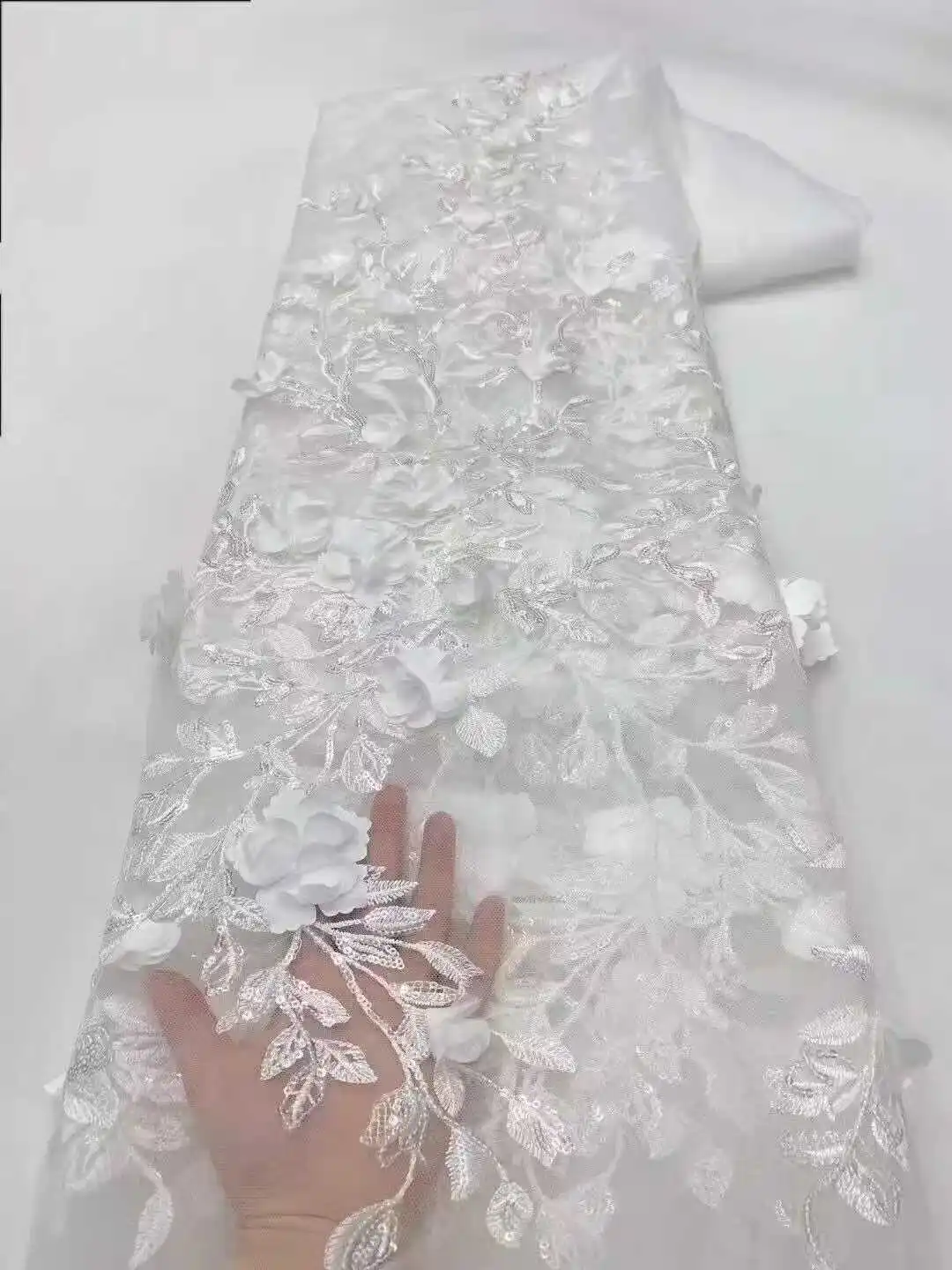 

African Lace Fabric 2025 High Quality French 3D Flower Sequins Embroidery Beads Tulle Lace Fabric for Party Dress