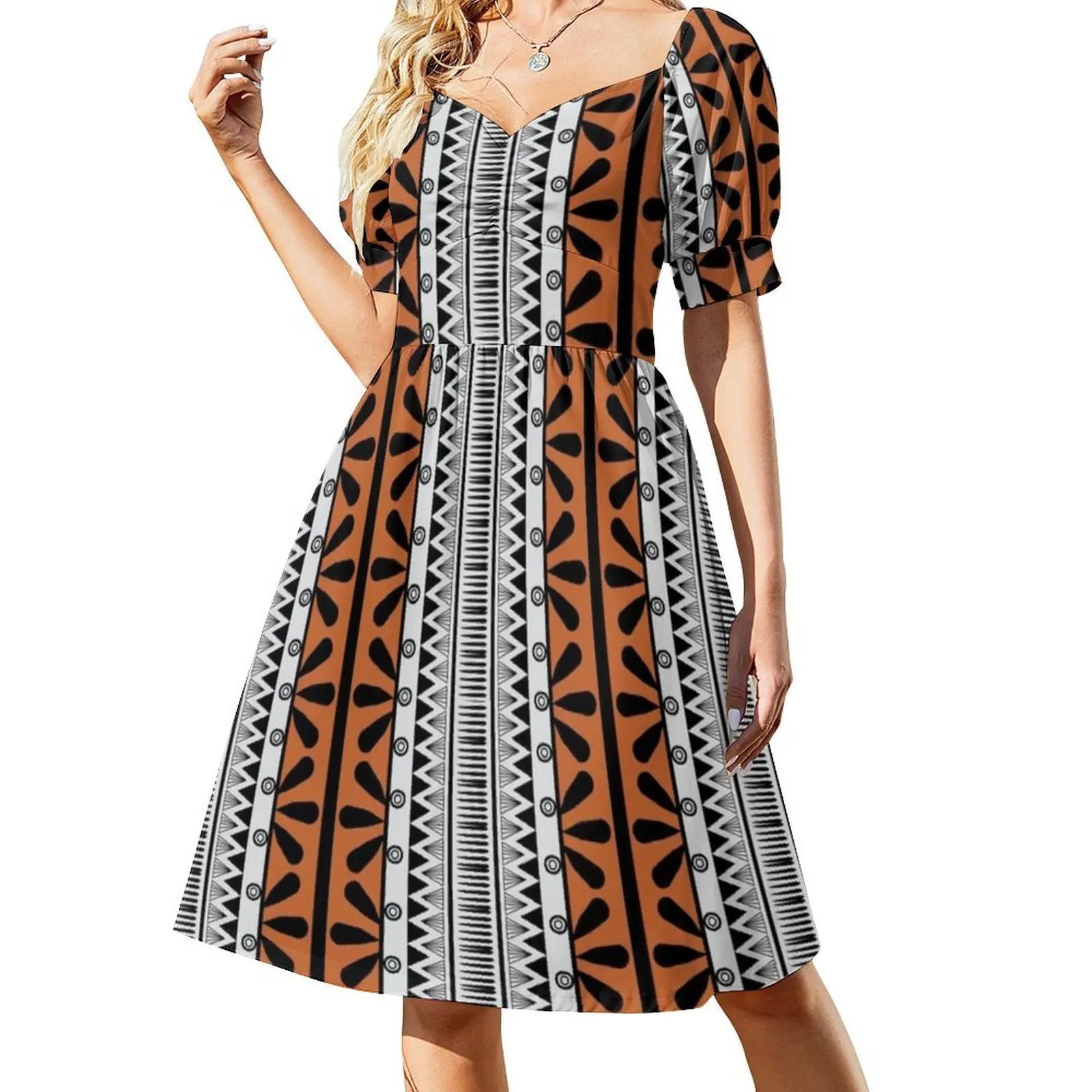 القبلية العرقية نمط نمط باللونين البرتقالي والأسود بوهو شيك فستان أنيق موضة شاطئ حفل زفاف ثوب أنماط العرقية #2