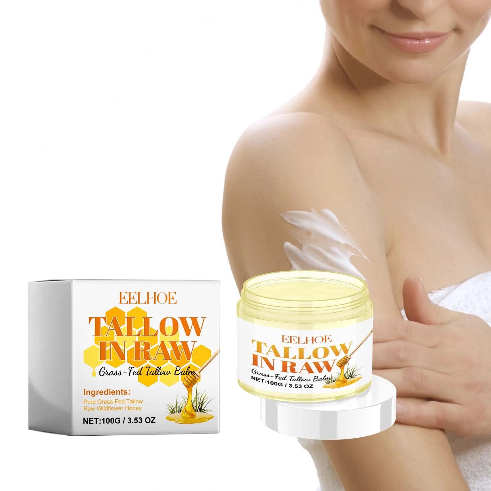 Handmade Organic Grass Fed Tallow Skin Balm & Wild Honey Hands, Face, Full Body - Natural For Soothing Daily Maintenance