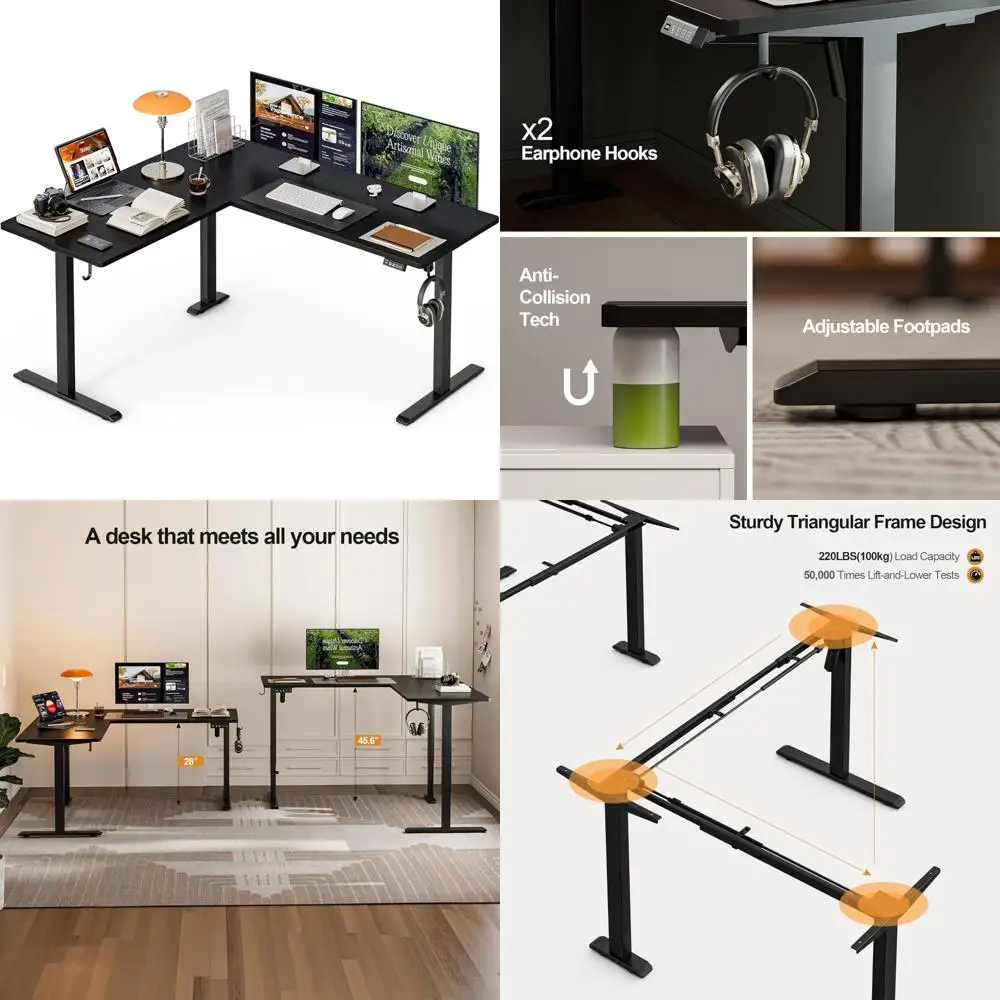 Electric Height Adjustable L-Shaped Desk, 63x55 Corner Stand-Up Desk for Home Office