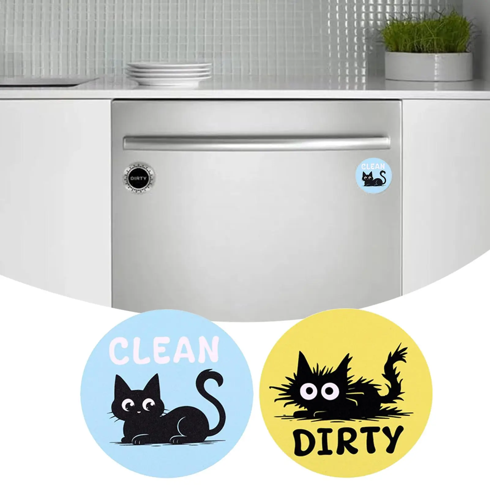 نظيفة القذرة المغناطيس لغسالة الصحون 2 قطعة القط الأسود اكسسوارات المطبخ على الوجهين عكسها غسالة صحون تسجيل للغسيل #4