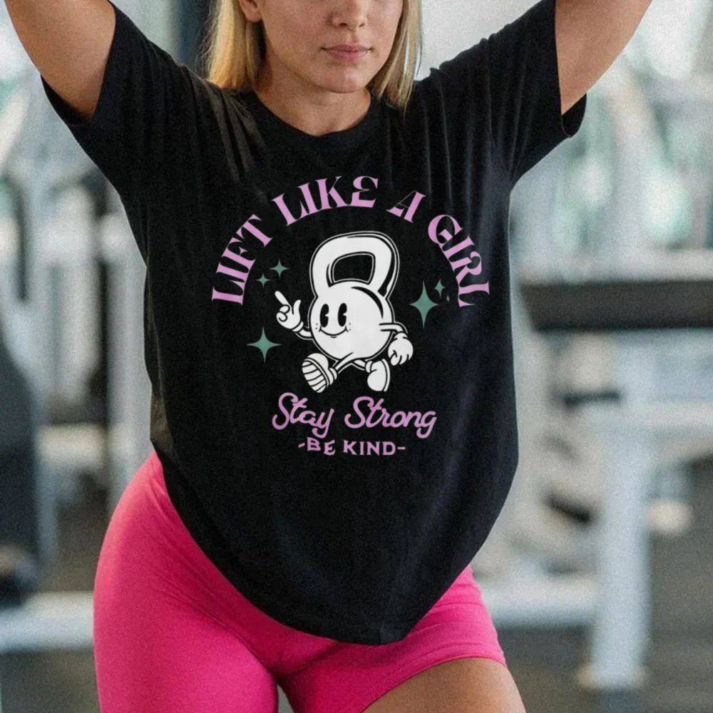 Women's Workout Lift Like A Shirt Retro Typography Fitness Gym Girl Gift Powerlifting Tee Positive Vibes Printed T-Shirt Tops
