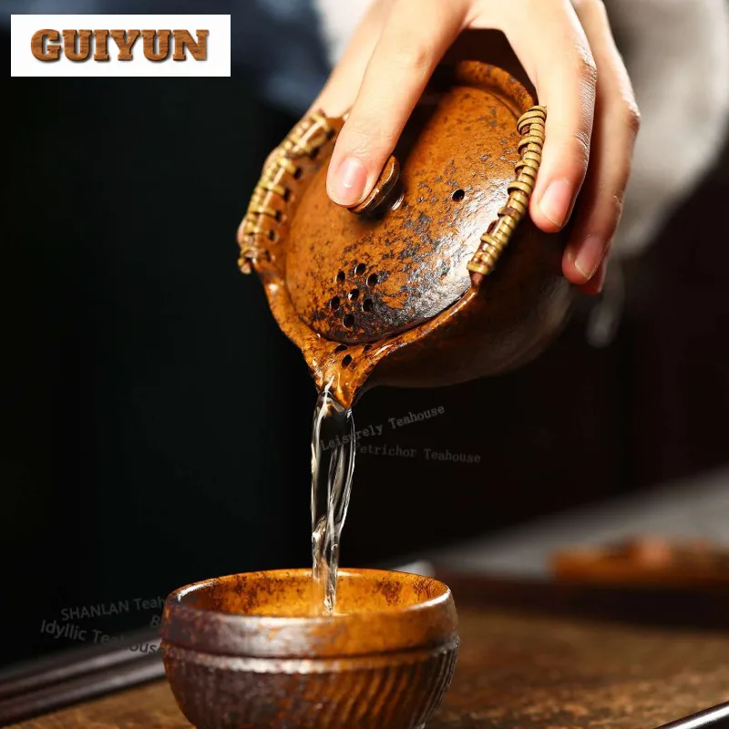 150ml Retro Yixing Purple Clay Teapots Artists Handmade Hand Grab Pot Raw Ore Reducing Roasting Mud Kettle Chinese Zisha Tea Set