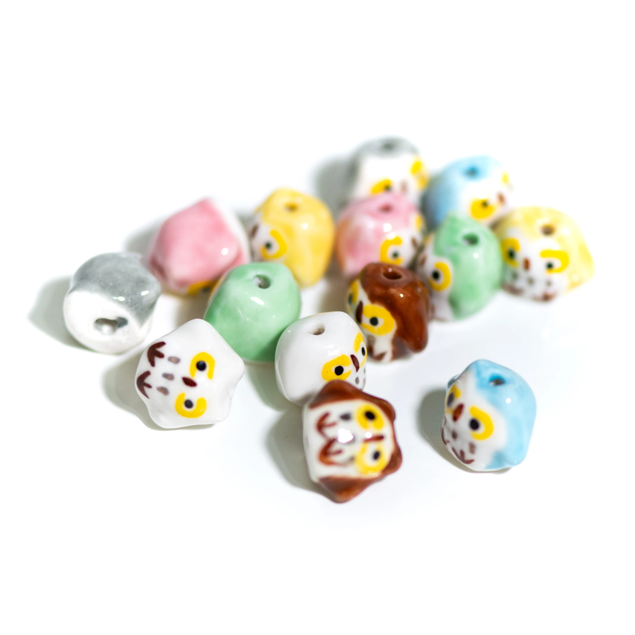 Handmade Ceramic Owl Beads 15-18mm with 2.5-3mm Hole, Hand-Painted Cartoon Animal Beads for DIY Jewelry, High-Temperature Fired,