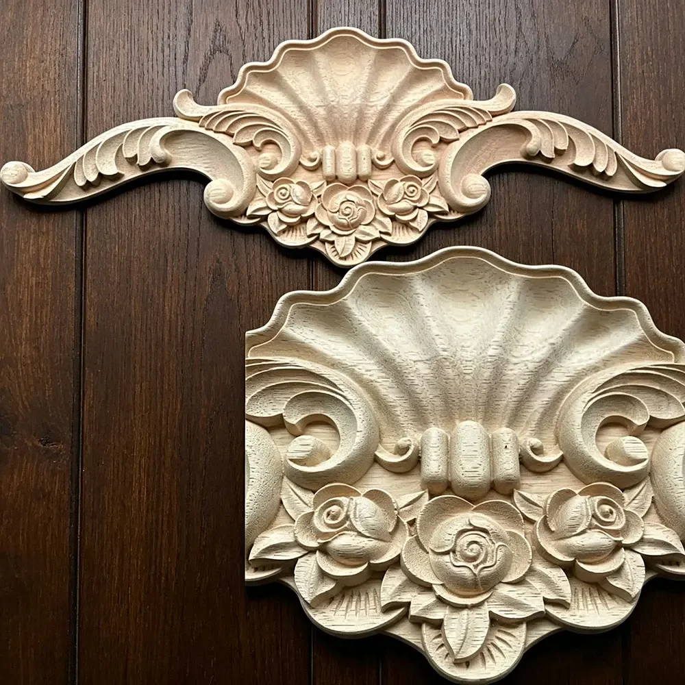 55cm Wood Applique Decoration Antique Carving Carving Lines Wood Decal Onlay Large Rubber Wood Corner Walls Cabinet Window