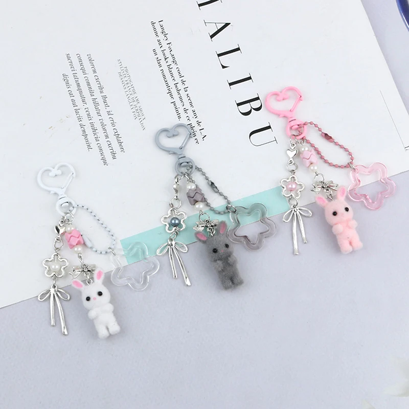 ~Kawaii Cute Rabbit Keychain Fashion Cartoon Flocking Animal Pendant Keychain Exquisite Backpack Decoration Accessories Gifts