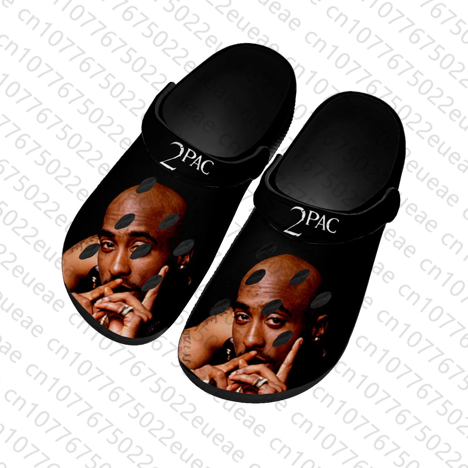 2Pac Hip Hop Rapper Tupac Pop Home Clogs Custom Water Shoes Mens Womens Teenager Shoes Clog Breathable Beach Hole Slippers Black