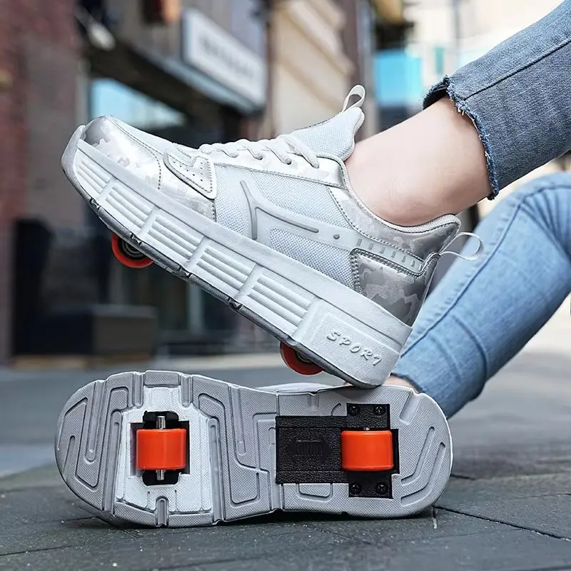 Roller Shoes, One-Click Retractable Wheels, Breathable for Kids, Teens, Boys & Girls