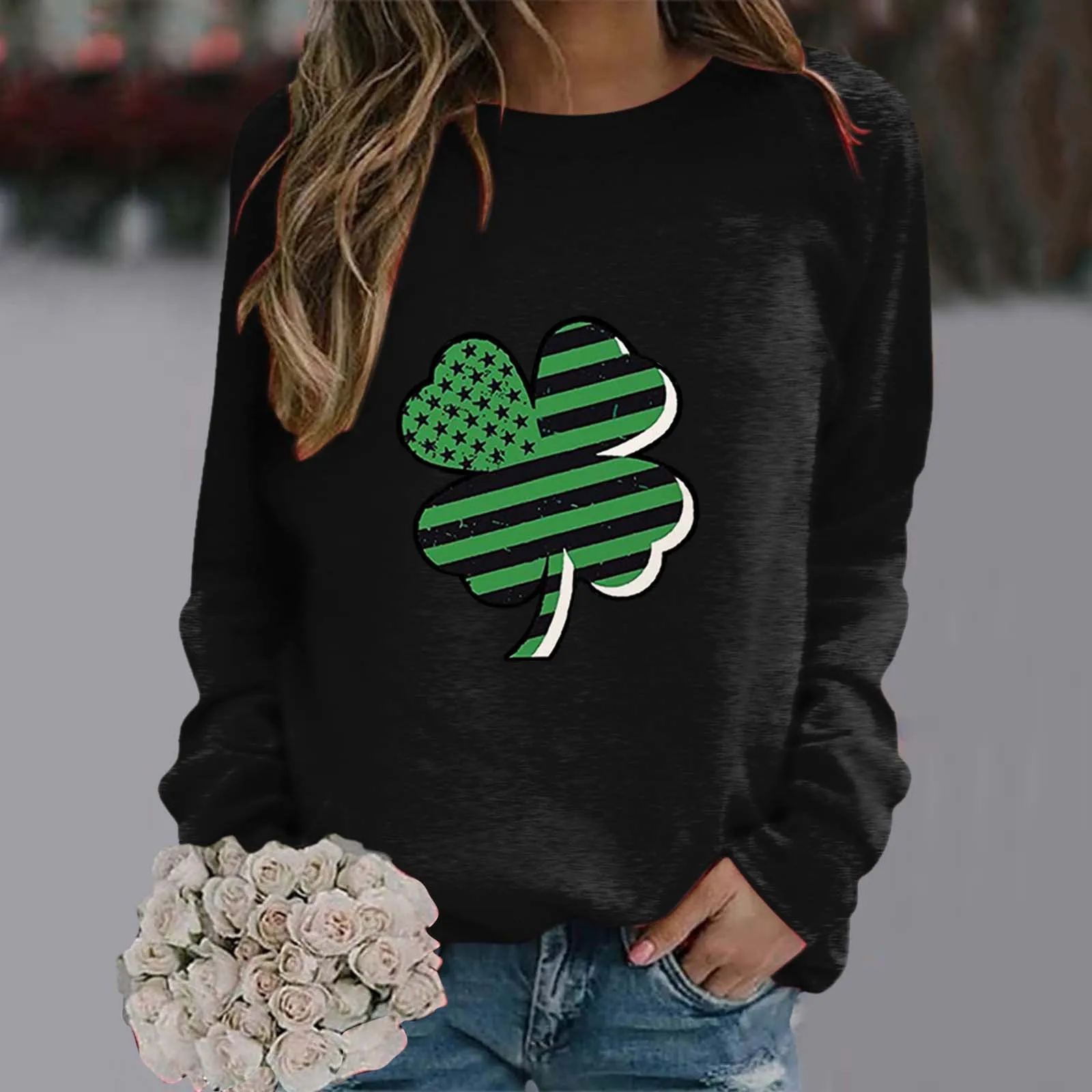 3.17 Happy St. Patrick’s Day Long Sleeve Women Sweatshirt Ireland Festival Clovers Shamrock Print Pullovers Tops Lucky Bless